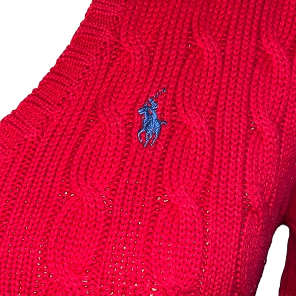 Ralph Lauren Sport Women’s V-Neck Cable Knit Sweater Red Size Medium 100% Cotton - Picture 2 of 5